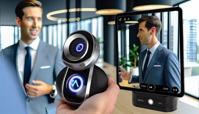 Real estate agent interacting with AI voice assistant in stylish Melbourne office