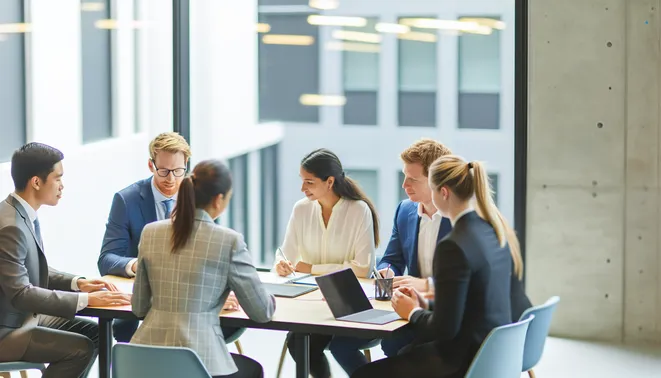 Diverse professionals collaborating on CRM automation strategies in a bright Melbourne office.