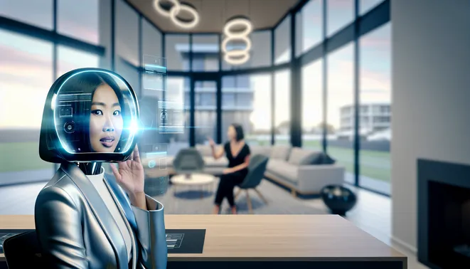 Melbourne agent interacting with AI interface in modern real estate office workspace