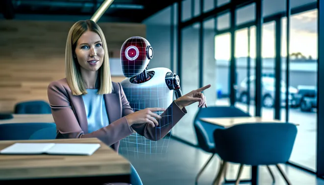 Real estate agent utilizing AI automation tools in modern Melbourne office workspace.