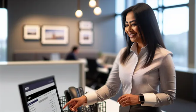 Real estate agent using automated CRM tools in modern Melbourne office