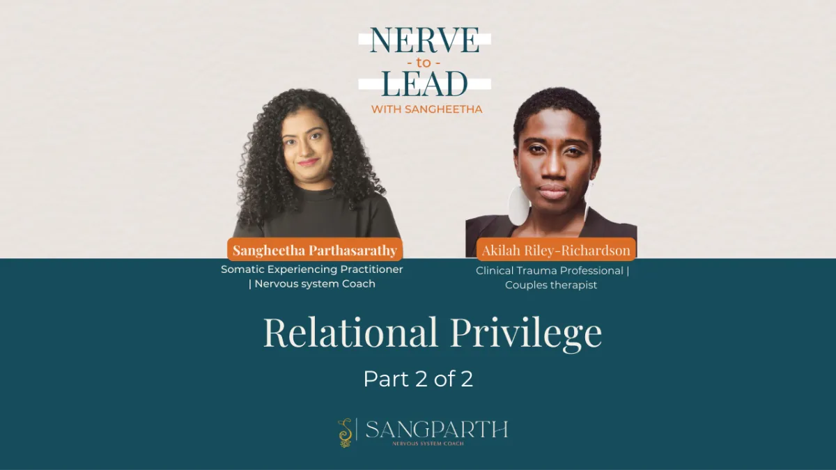 Picture describing Nerve to Lead with Sangheetha Podcast with Episode 3 Part 2 title Relational Privilege