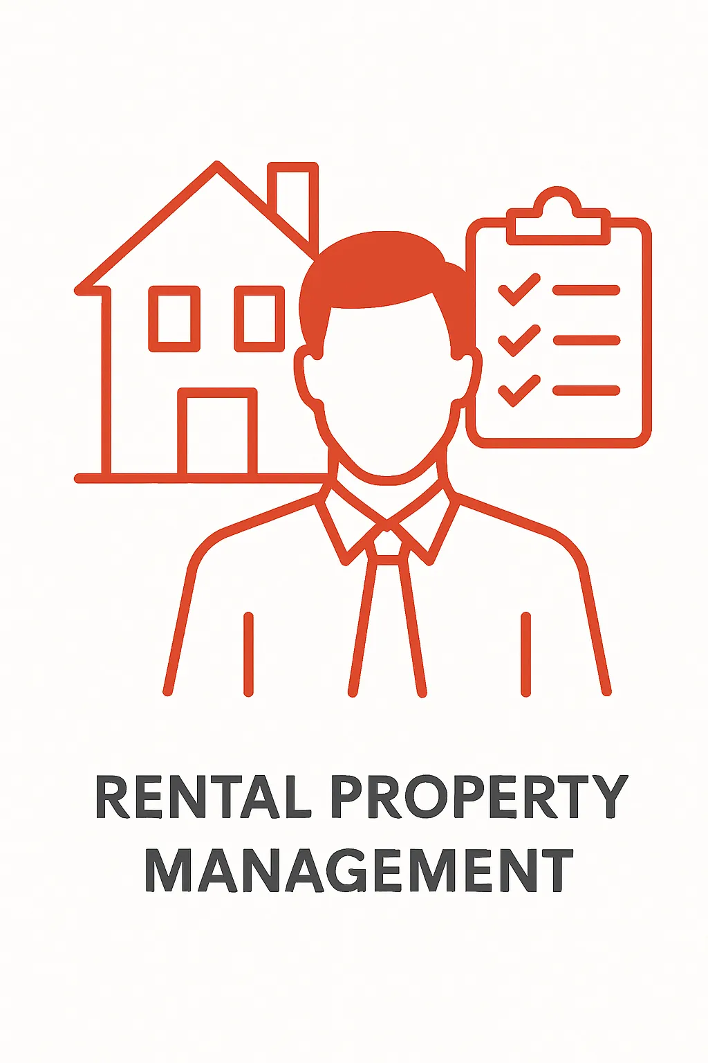Flat-style illustration of a property manager with a checklist in front of a rental home, symbolizing organized rental property management.