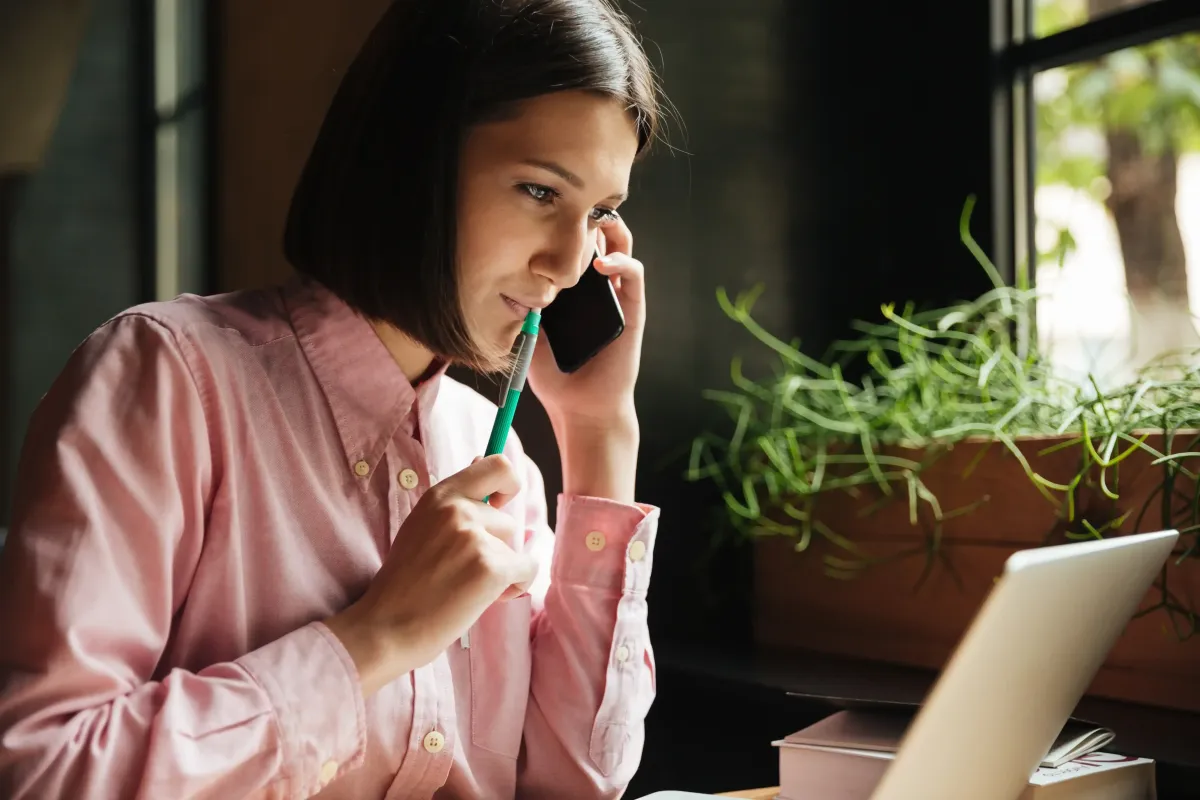 Woman talking on a pay per call campaign