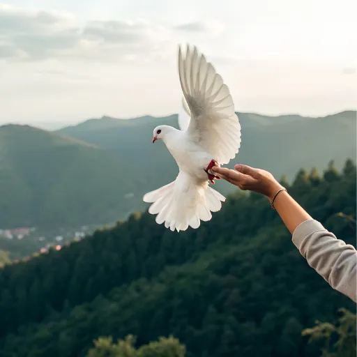 Person releasing a white dove into the sky, symbolizing surrender, peace, and trusting the unseen process of manifestation.