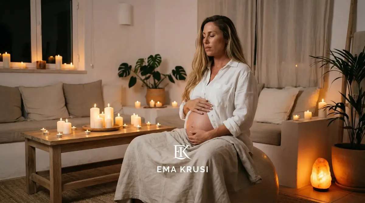 Femme en train d'accoucher chez elle