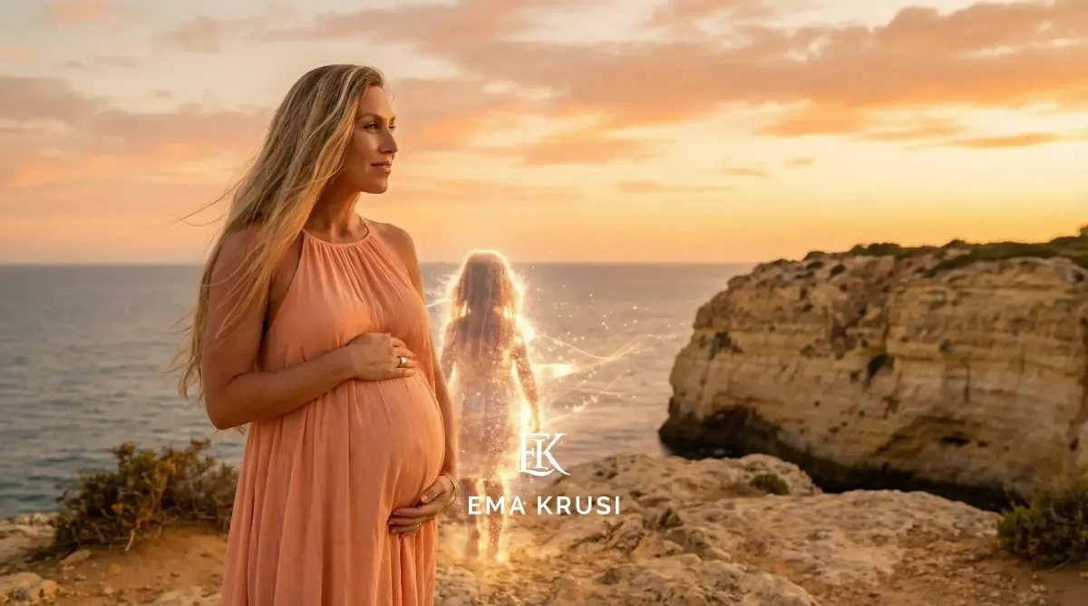 Femme enceinte debout sur des falaises en algarve