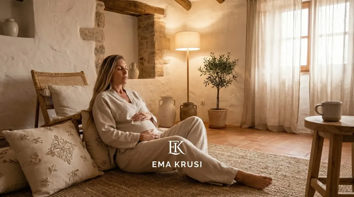 Femme assise au sol sereine