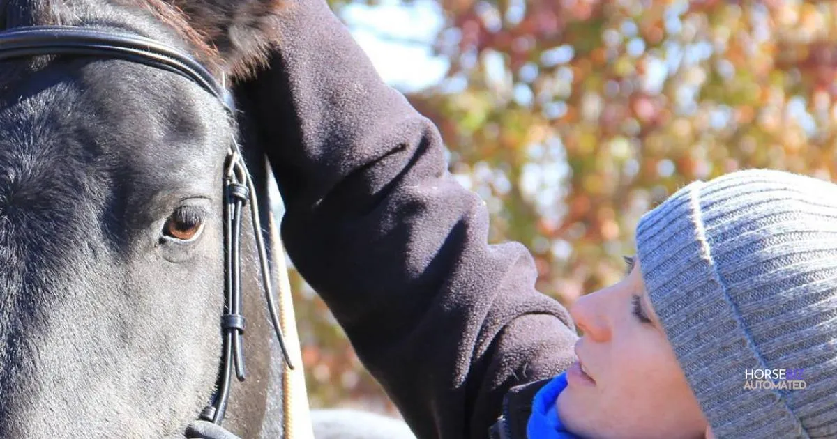 Girl petting horse