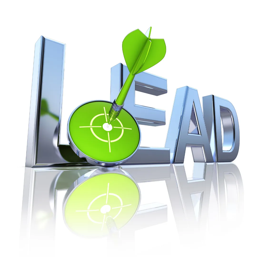 The word "Lead" with a dart hitting it's target in green, symbolizing organic traffic.