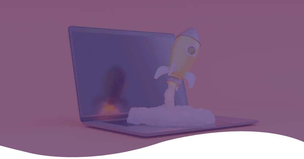 A rocket coming out of a laptop