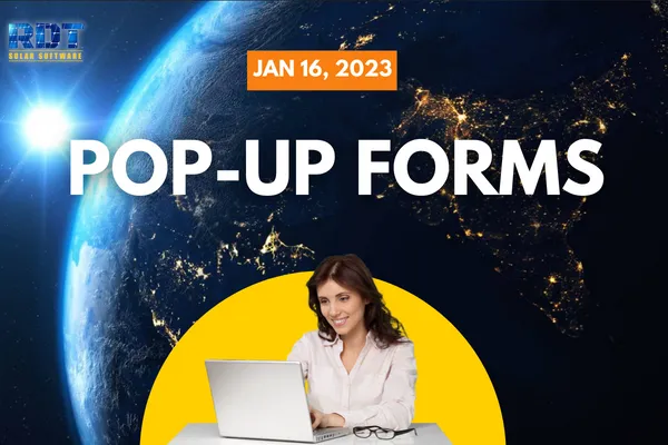 RDT Logo with text that says 'Pop Up Forms' and date labelled 'January 16, 2023'