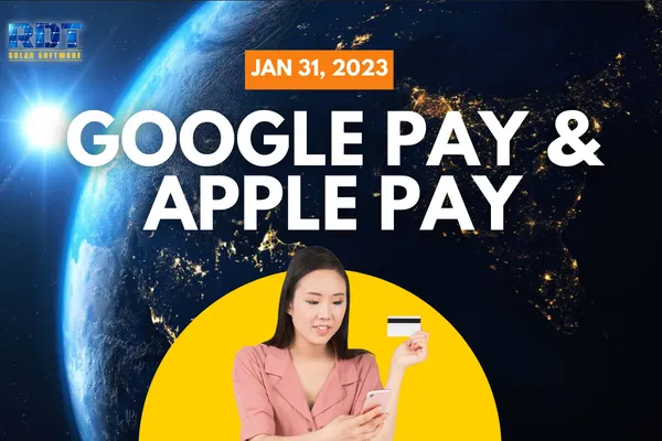 RDT Logo with text that says 'Google Pay and Apple Pay' and date labelled 'January 31, 2023'