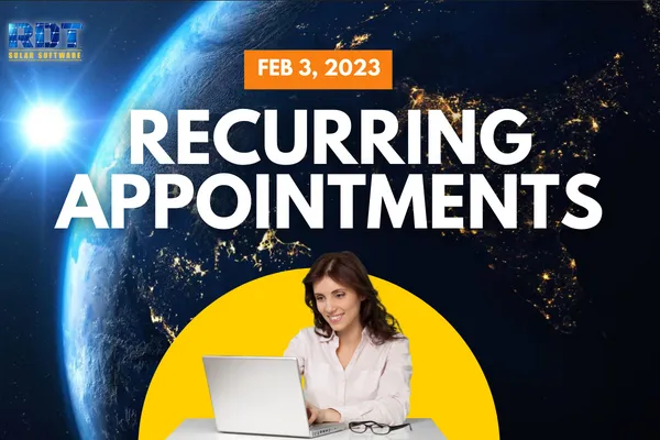 RDT Logo with text that says 'Recurring Appointments' and date labelled 'Feb 3, 2023'