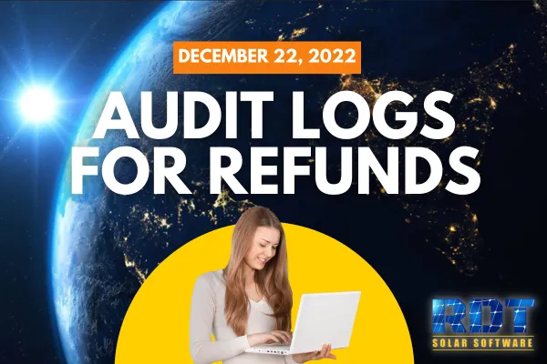 RDT Logo with text that says 'Audit Logs for Refunds' and date labelled 'May 30, 2023'