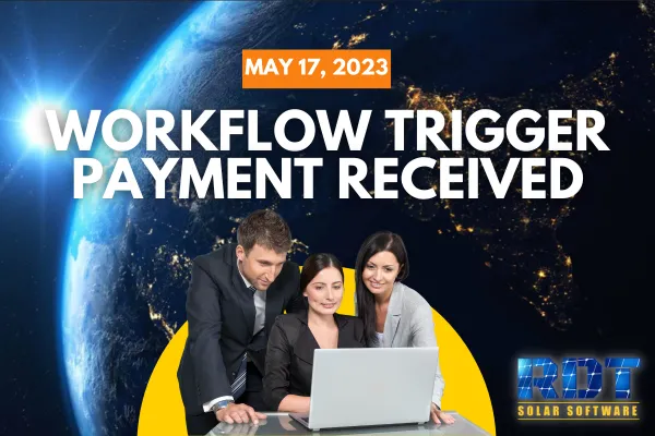 RDT Logo with text that says 'Workflow Trigger Payment Received' and date labelled 'May 17, 2023'