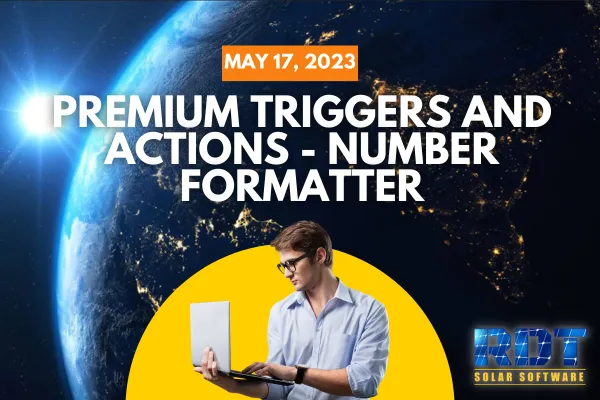 RDT Logo with text that says 'Premium Triggers and Actions - Number Formatter' and date labelled 'May 17, 2023'