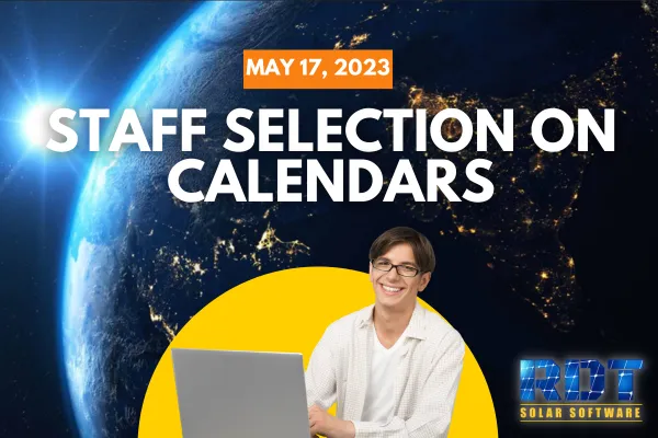 RDT Logo with text that says 'Staff Selection on Calendars' and date labelled 'May 17, 2023'