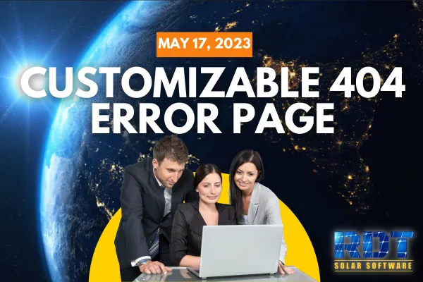 RDT Logo with text that says 'Customizable 404 Error Page' and date labelled 'May 17, 2023'