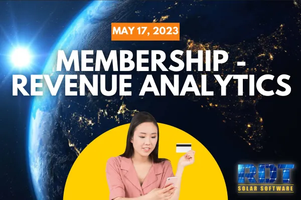 RDT Logo with text that says 'Membership - Revenue Analytics' and date labelled 'May 17, 2023'