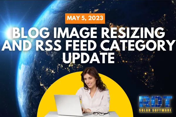 RDT Logo with text that says 'Blog Image Resizing and RSS Feed Category Update' and date labelled 'May 5, 2023'