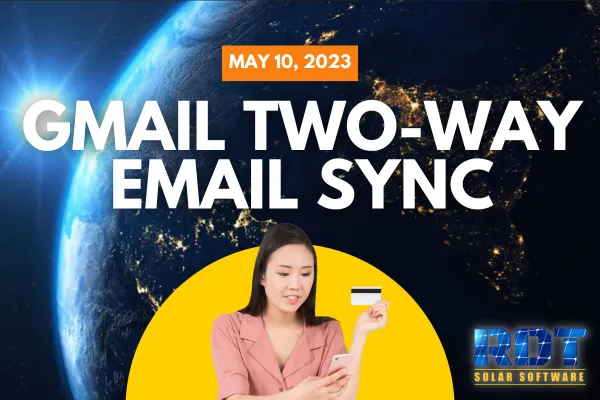 RDT Logo with text that says 'Gmail Two-Way Email Sync' and date labelled 'May 10, 2023'