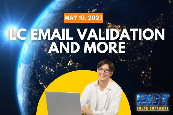 RDT Logo with text that says 'LC Email Validation and More' and date labelled 'May 10, 2023'