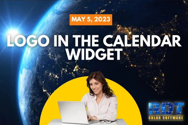 RDT Logo with text that says 'Logo in the Calendar Widget' and date labelled 'May 5, 2023'