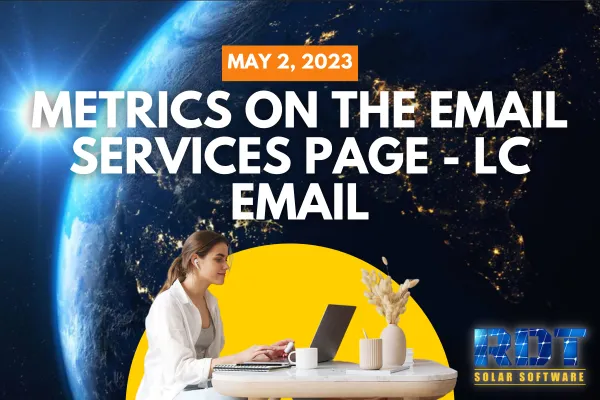 RDT Logo with text that says 'Metrics on the Email Services Page - LC Email' and date labelled 'May 5, 2023'