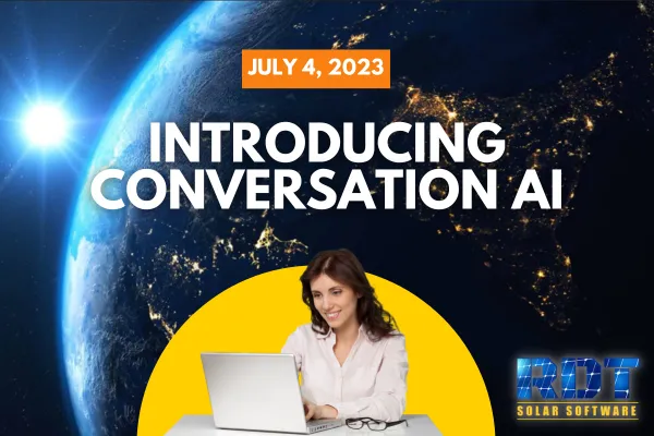 RDT Logo with text that says 'Introducing Conversation AI' and date labelled 'July 4, 2023'