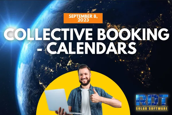 RDT Logo with text that says 'Collective Booking - Calendars' and date labelled 'Sep 8, 2023'