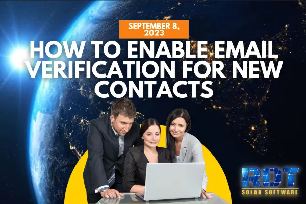 RDT Logo with text that says How to Enable Email Verification For New Contacts and date labelled 'Sep 8, 2023'