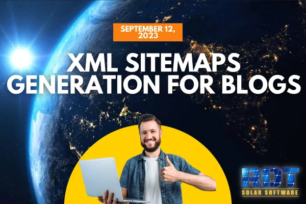 RDT Logo with text that says 'XML Sitemaps Generation for Blogs' and date labelled 'Sep 12, 2023'