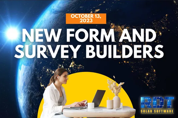 RDT Logo with text that says '1_New Form and Survey Builders' and date labelled 'Oct 18, 2023'