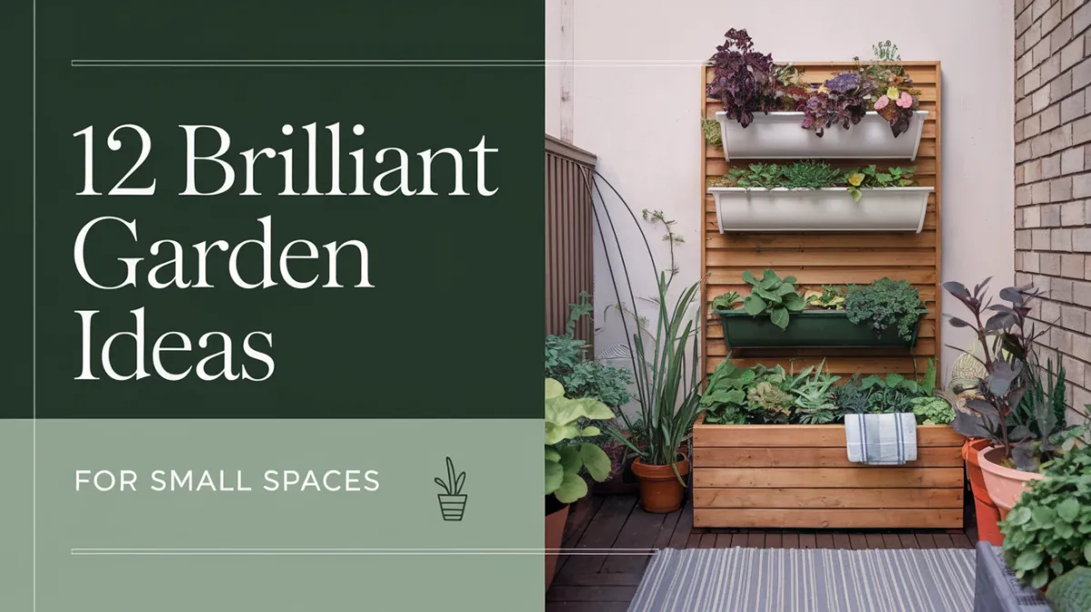 A compact urban garden featuring vertical planters, hanging baskets, and a small raised bed on a cozy patio, maximizing greenery in a limited space.