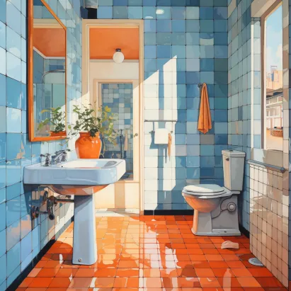 Professionals at work, tiling a bathroom wall with precision.