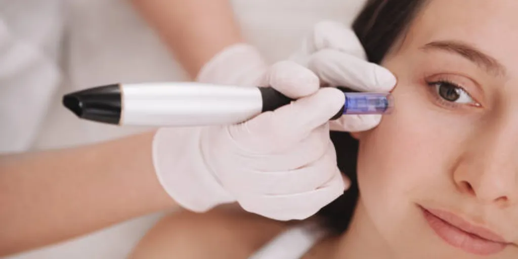 Woman Undergoing Microneedling Treatment for Wrinkles