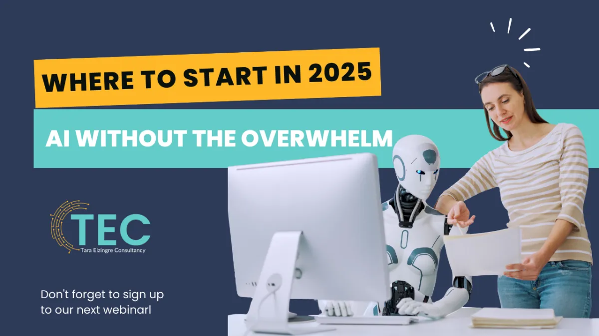 ai without the overhwhelm. lady speaking with robot near a computer