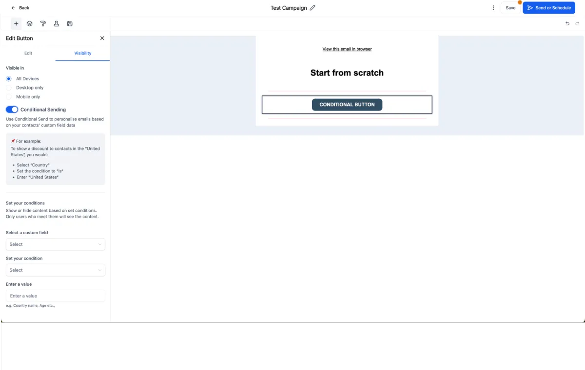 Omni blvd screenshot of condition elements in email builder