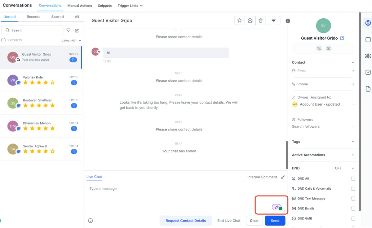 Bot Status for Individual Contacts