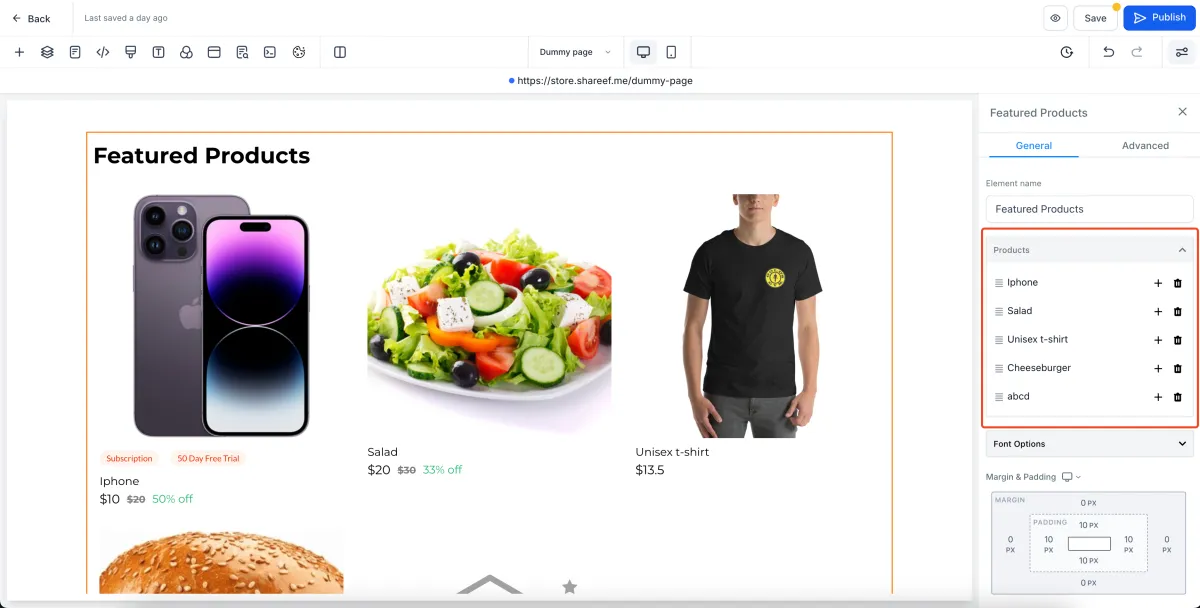 Screenshot of Features Products