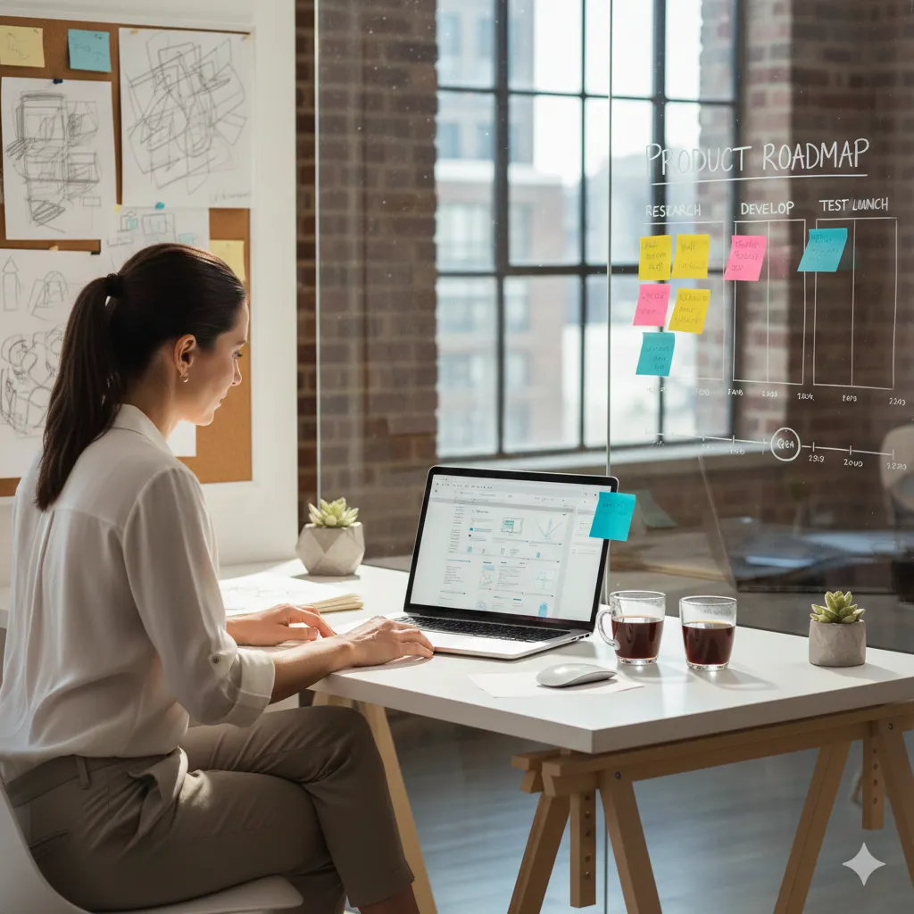 Entrepreneur planning how to turn a product idea into a real product using business growth strategies