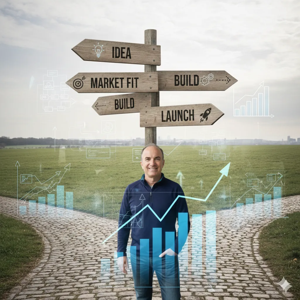 Product development journey from idea to launch illustrated with business growth strategy and scaling systems for entrepreneurs