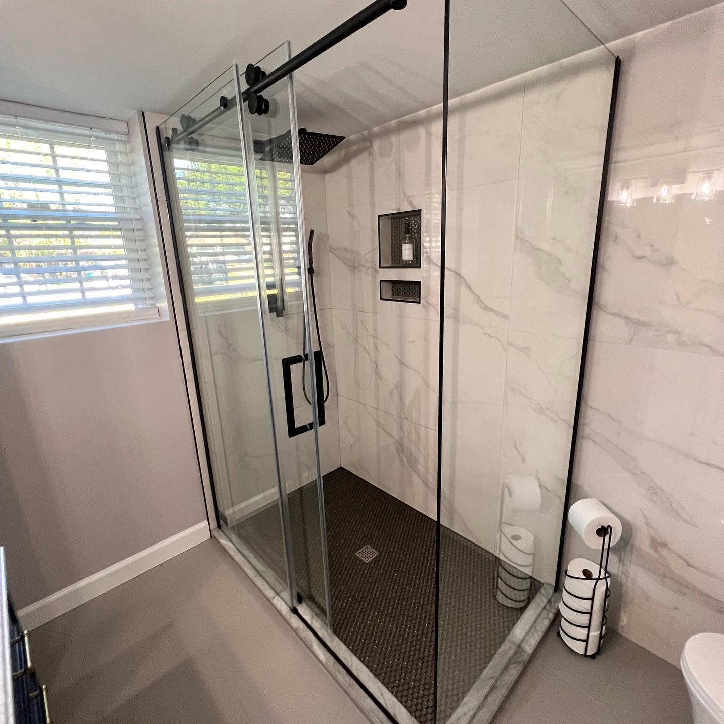 New walk in shower in Cornelius as part of a bathroom remodel project