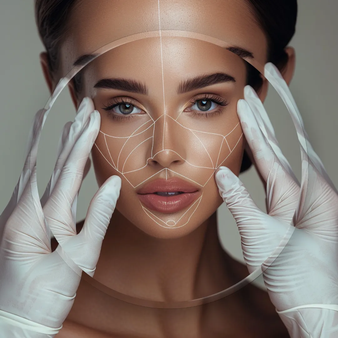 Contour lines on face planning aesthetic procedure