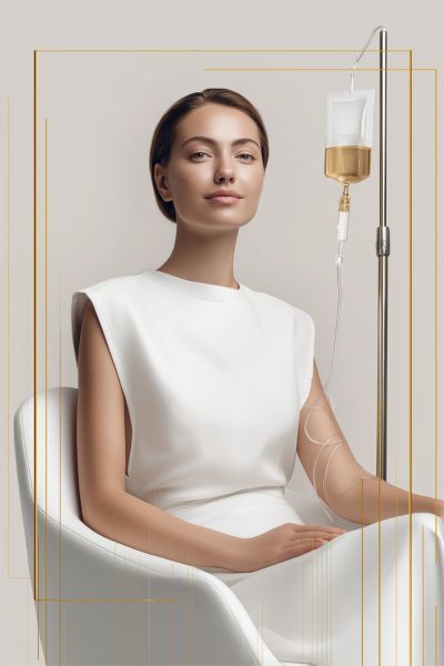 Client receiving Glutathione IV drip for skin and detox support at One8Clinic in Melrose Arch, Sandton