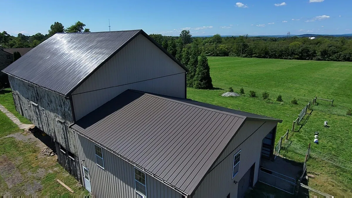 Sleek metal roof on a residential building.