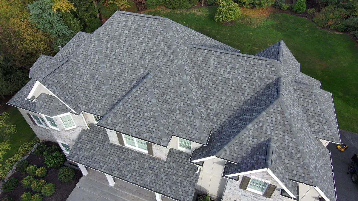 Architectural shingle roof on a house.