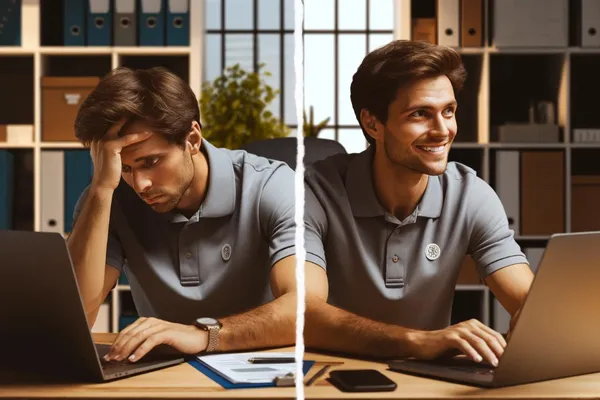 HVAC business owner sleeping peacefully with a smile on his face dreaming of a bar graph with arrow steadily going up showing his business growth