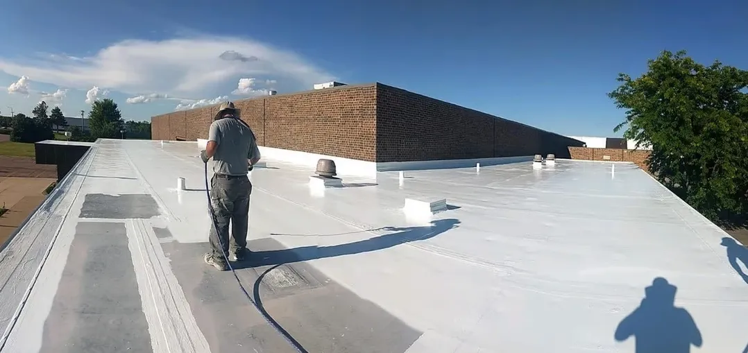 PVC roofing membrane installed over retrofitted flat roof in Greeley